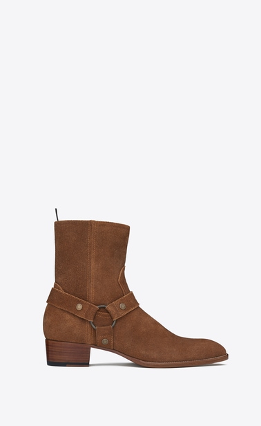 wyatt 40 steigbügel-stiefel aus schwarzem, gewachstem veloursleder